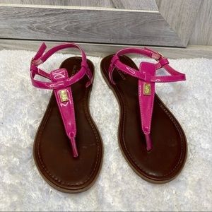 Polo Ralph Lauren Gala Pink  Patent-Gold Toe Post Fashion Sandal 5.5-6